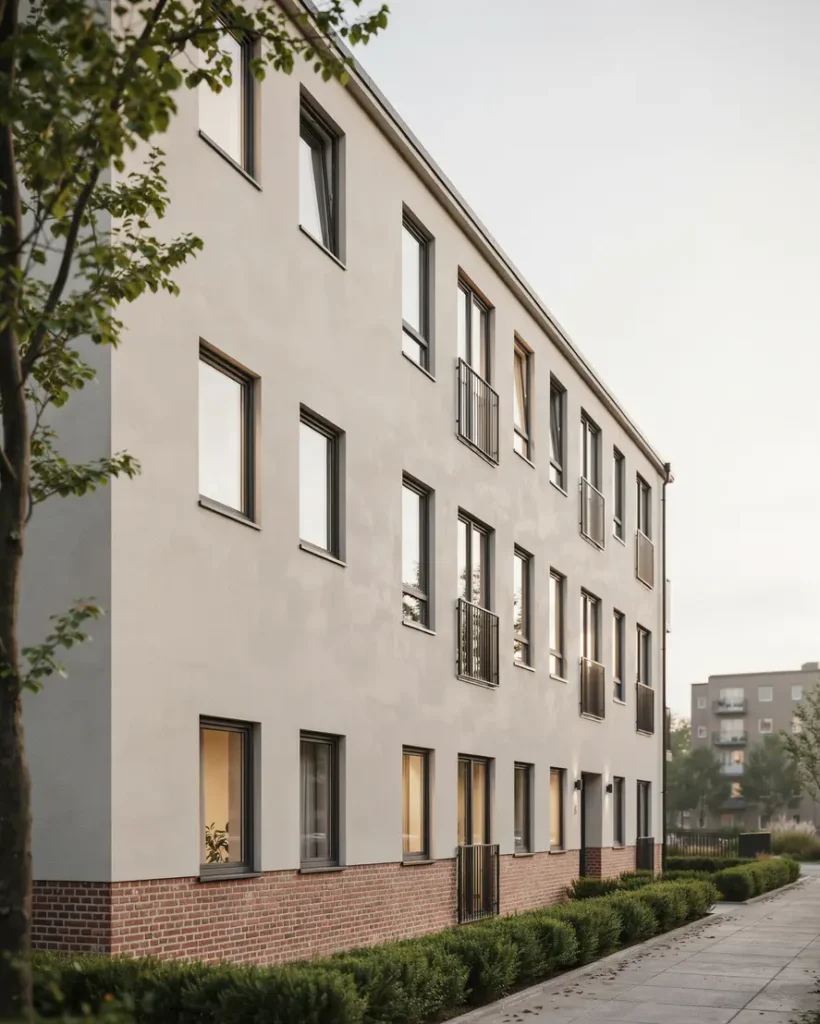 fasadrenovering med ny ytputs p flerbostadshus i svedmyra